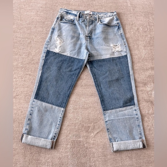 Frame Denim Le Original Mending Patch Rework Jeans Straight Relaxed Fit Size 30 - Picture 2 of 5